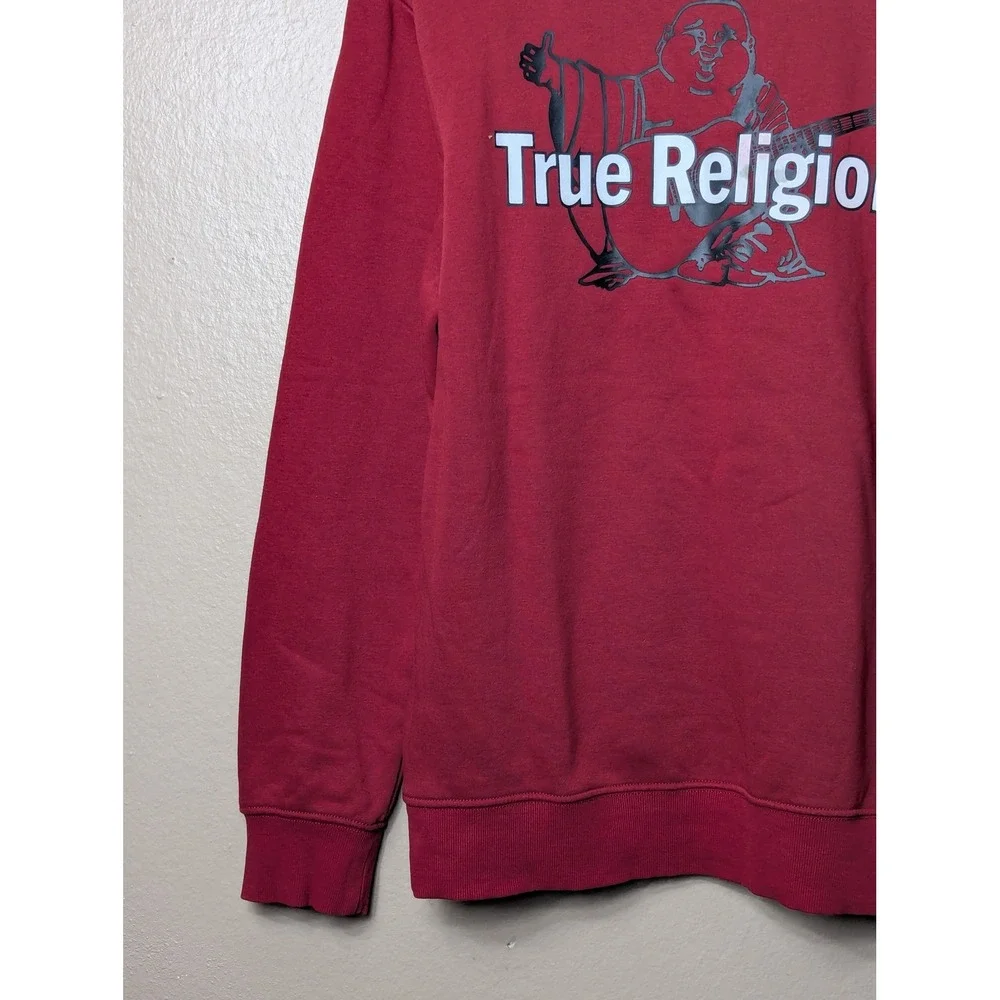 True Religion Sweatshirt Men Medium Red Buddha Logo Streetwear Graphic Crewneck